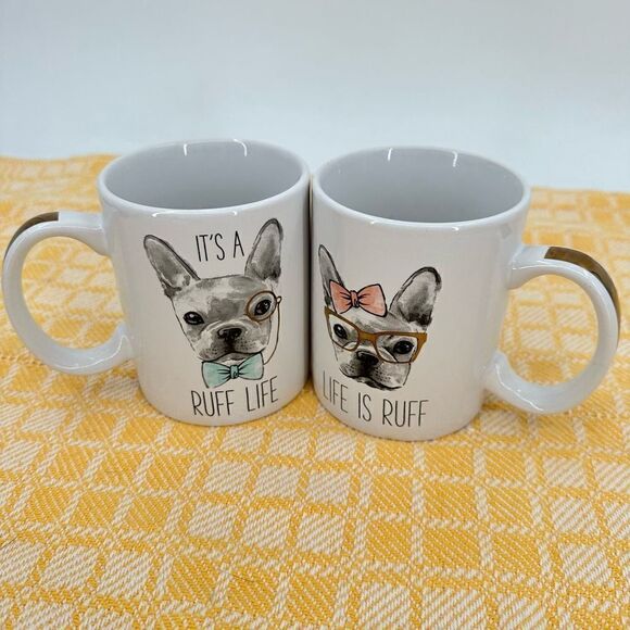 French Bulldog His Hers "Life is Ruff / Ruff Life" Coffee Mugs Valentine's Day - Picture 2 of 8
